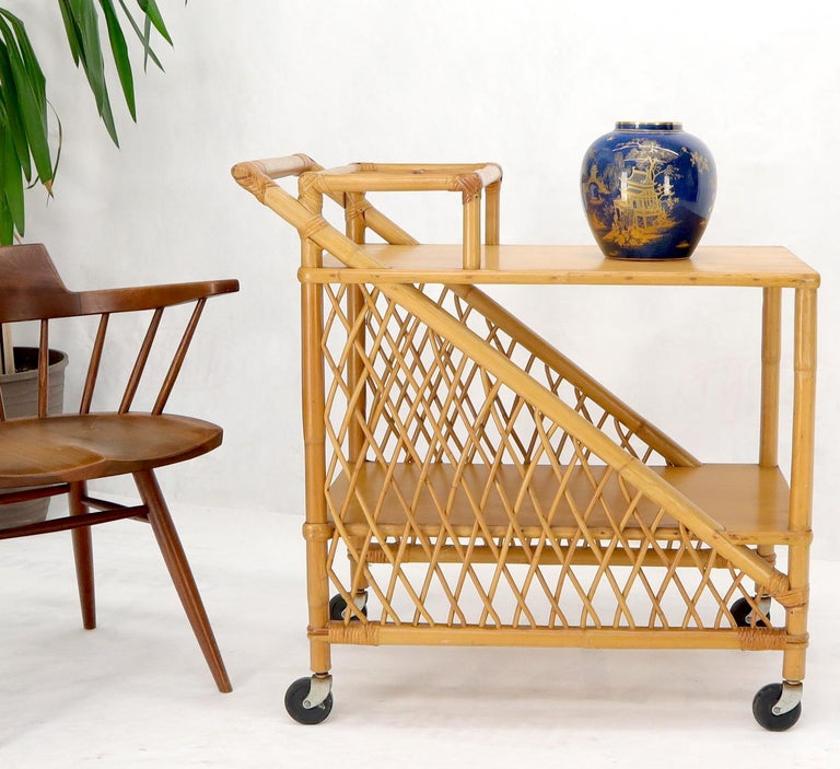 Mid century modern rattan and bamboo serving bar cart w/ bottles holder.