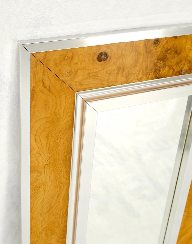 Rectangle Mid-Century Modern Burl Wood & Aluminum Mirror by Greg Copeland MINT!
