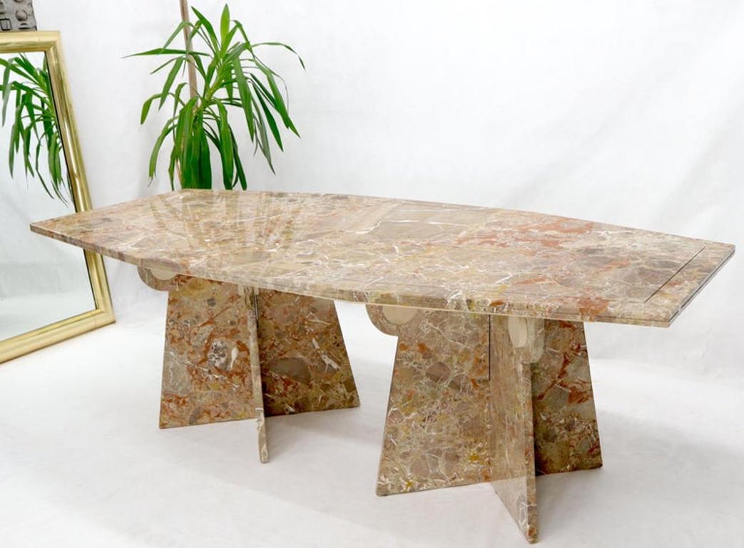 Large Marble Boat Shape Top Dining Conference Table on Cross Shape Bases