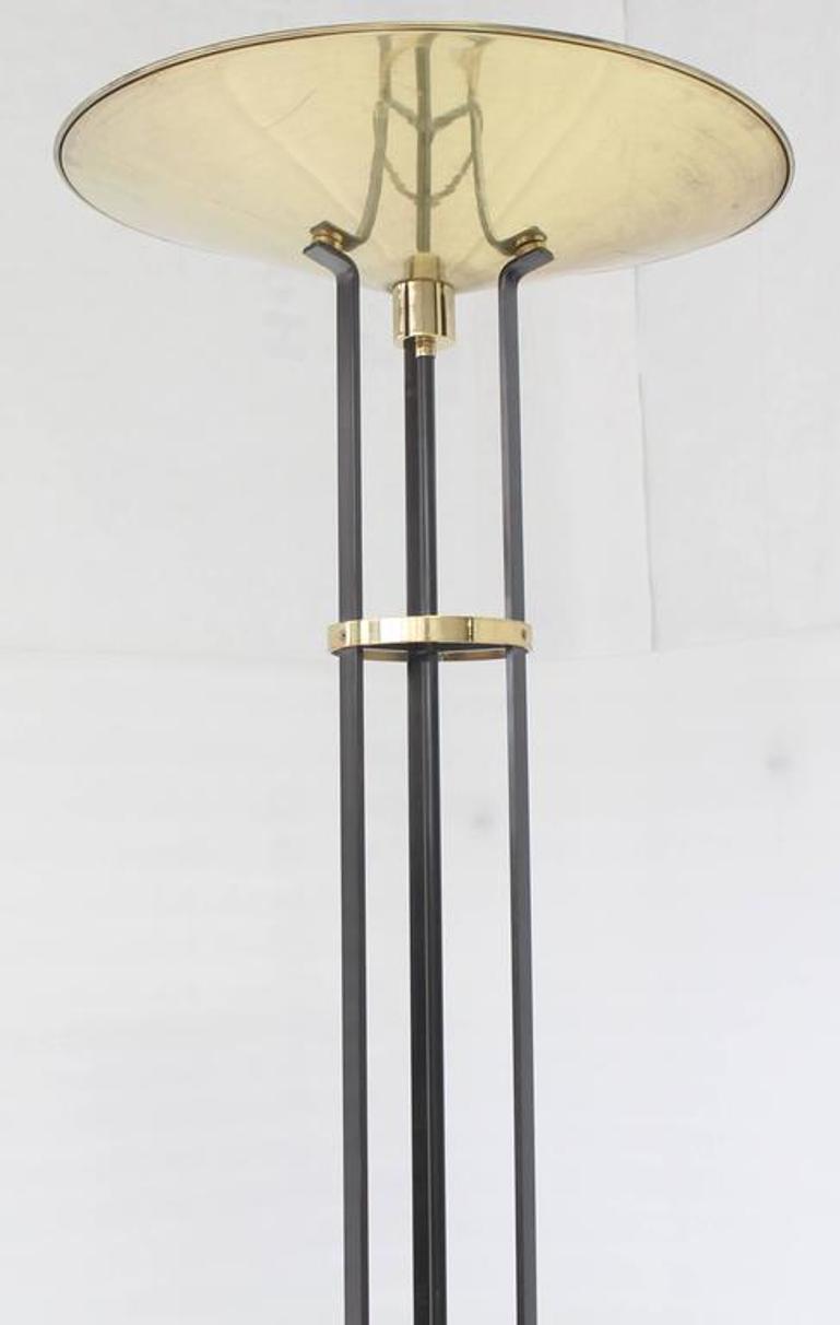 Large Italian Brass Shade Floor Lamp Torchere with Dimmer