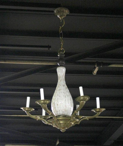 Brass and Murano Glass 6 Arms Light Fixture Chandelier