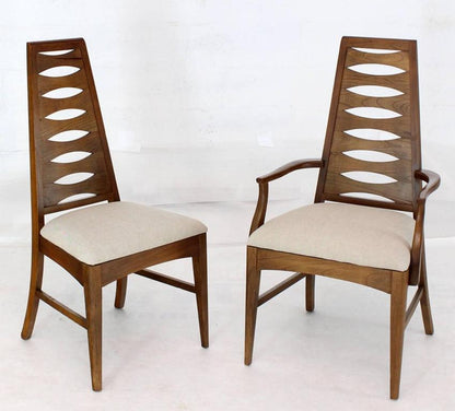 Set of Six Mid-Century Modern Tall Tapered Shape Back Dining Chairs