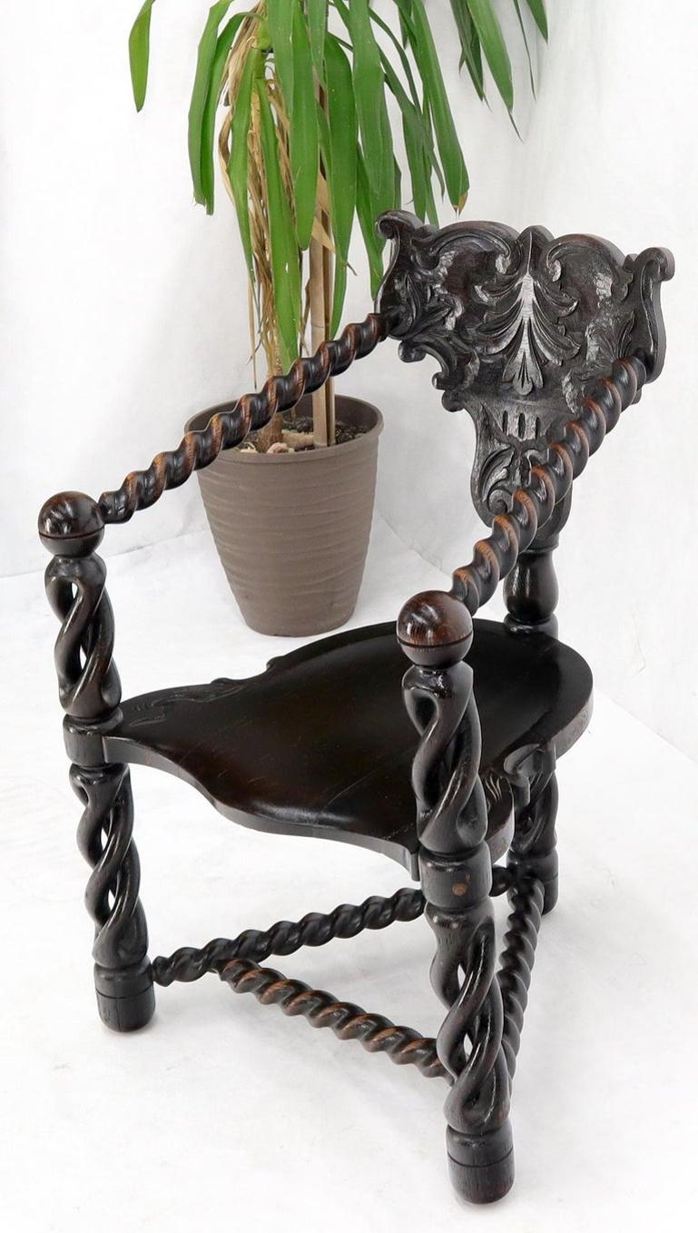 Pierce Carved Wood Oak Tri Legged Arm Chair