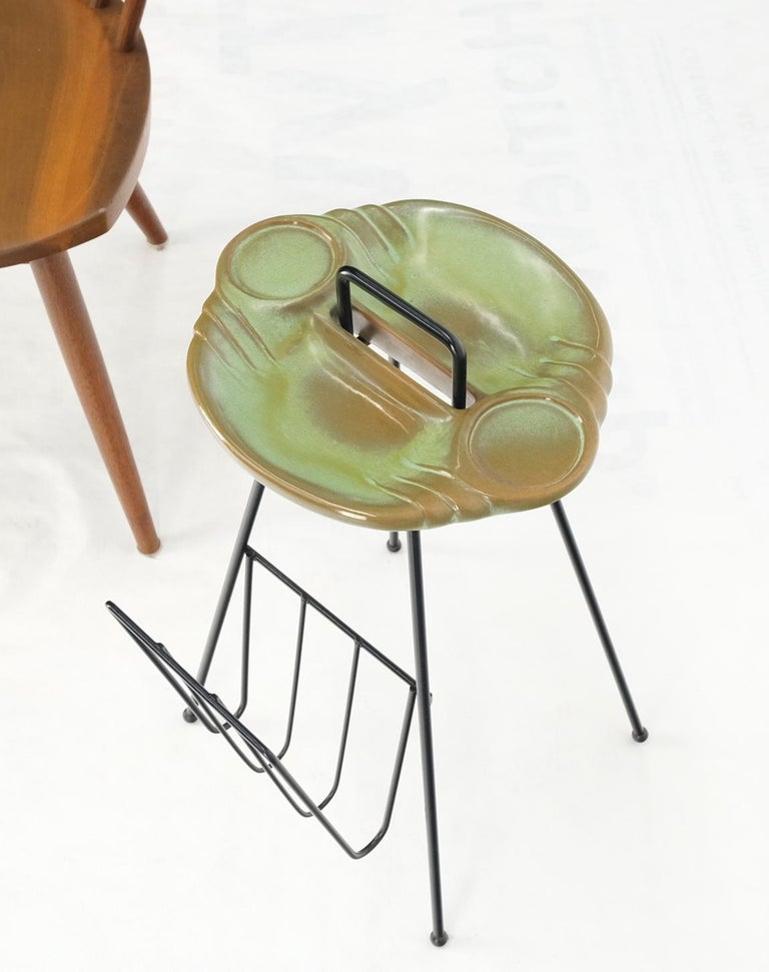 Mid-Century Modern Ceramic Ashtray on Wire Legs Magazine Rack Stand