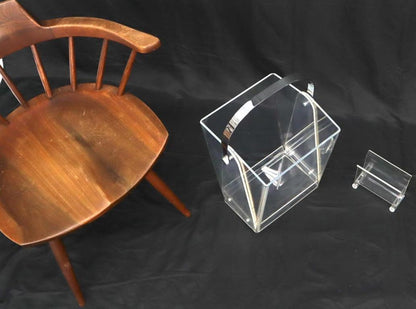 Mid-Century Modern Bent Lucite & Chrome Paper Basket & Letter Holder