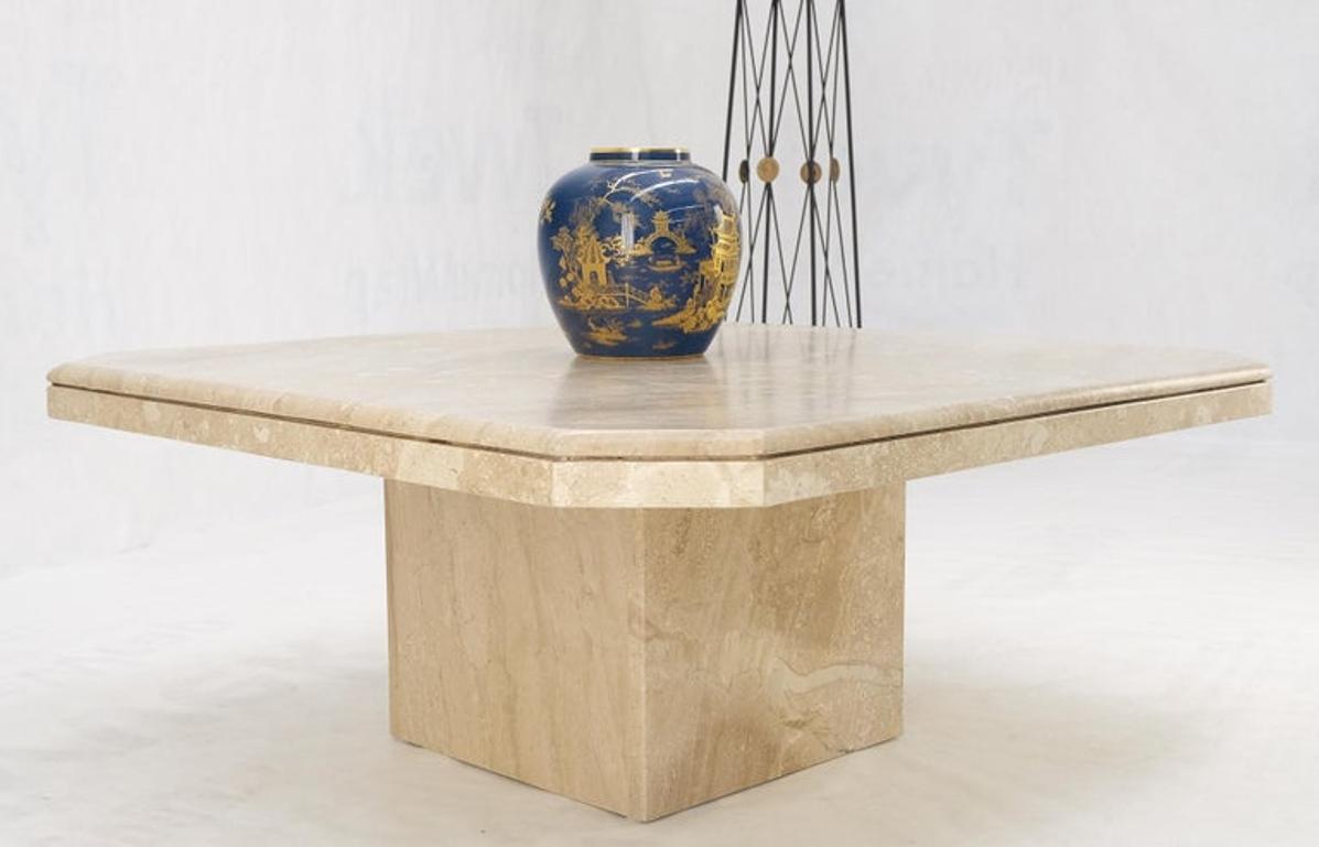 Large 40" Square Single Pedestal Cut Corners Italian Mid Century Coffee Table
