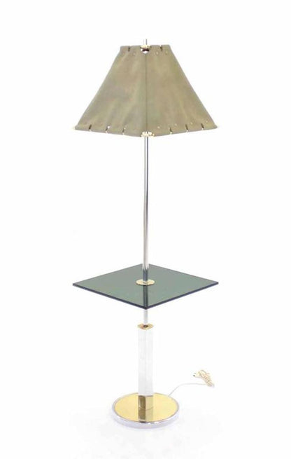 Mid-Century Modern Smoked Glass Side Table Floor Lamp