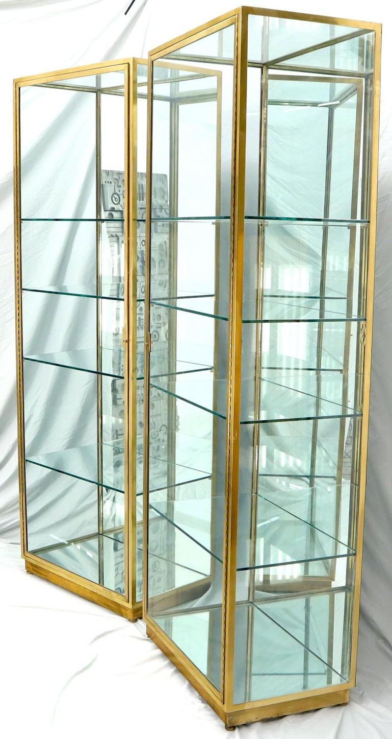 Pair of Solid Brass Studio Made Cube Shape Showcases Cabinets Shelves