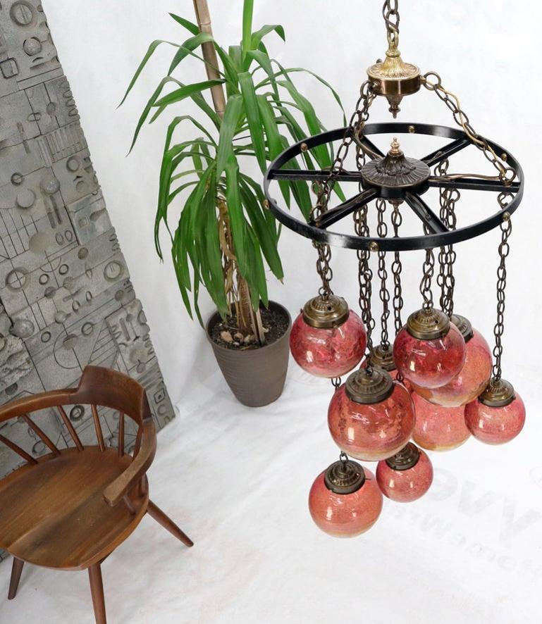 Ruby & Amber Globes on Chain Chandelier Light Fixture