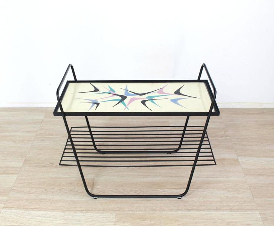 Abstract Design Glass Top Wire Shelf Mid-Century Modern Side Table Cart Tray