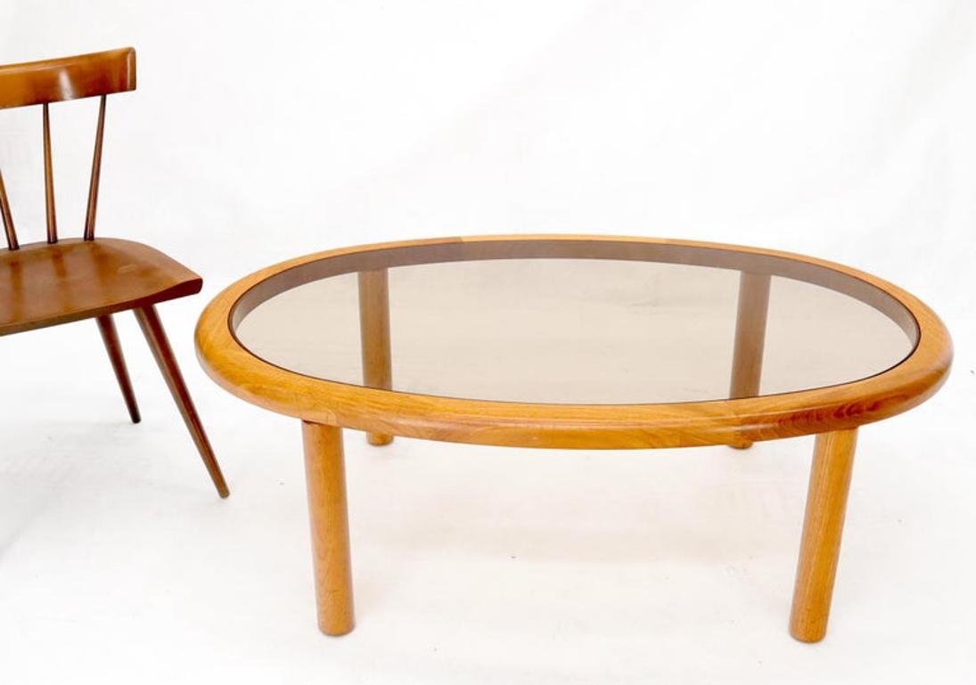 Danish Mid-Century Modern Oval Coffee Table with Smoked Glass Top