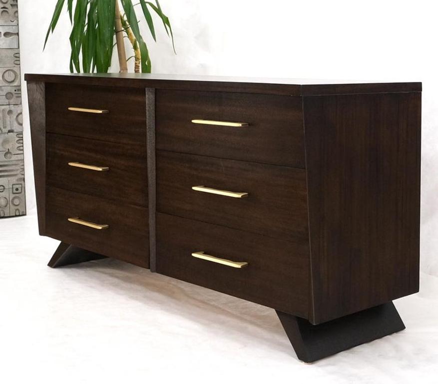 Concave Front Sculptural Profile Large Pulls 6 Drawers Restored Espresso Dresser