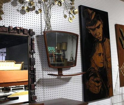 Danish Mid-Century Modern Adjustable Wall Mirror with Shelf