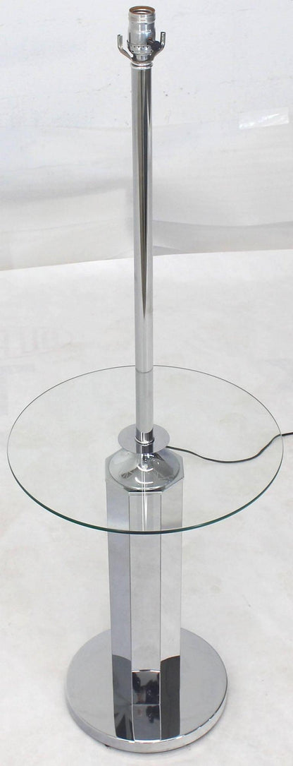 Chrome and Glass Floor Lamp Round Side Table