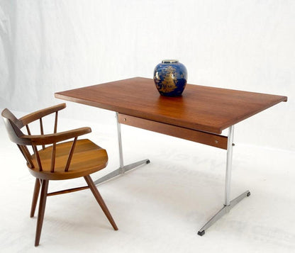 Teak & Chrome Base Mid Century Danish Modern Petit Desk Console Writing Table