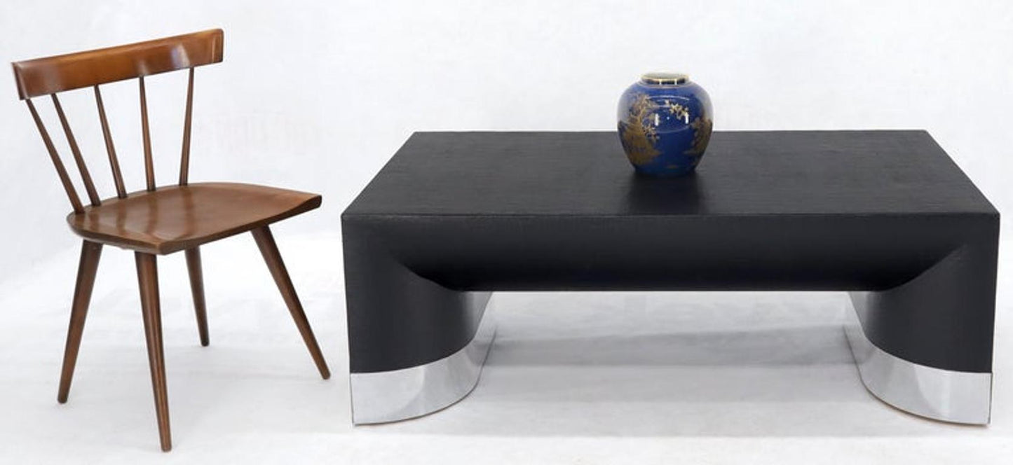 Large Black Lacquer Cloth Covered Chrome Base Rectangular Coffee Table
