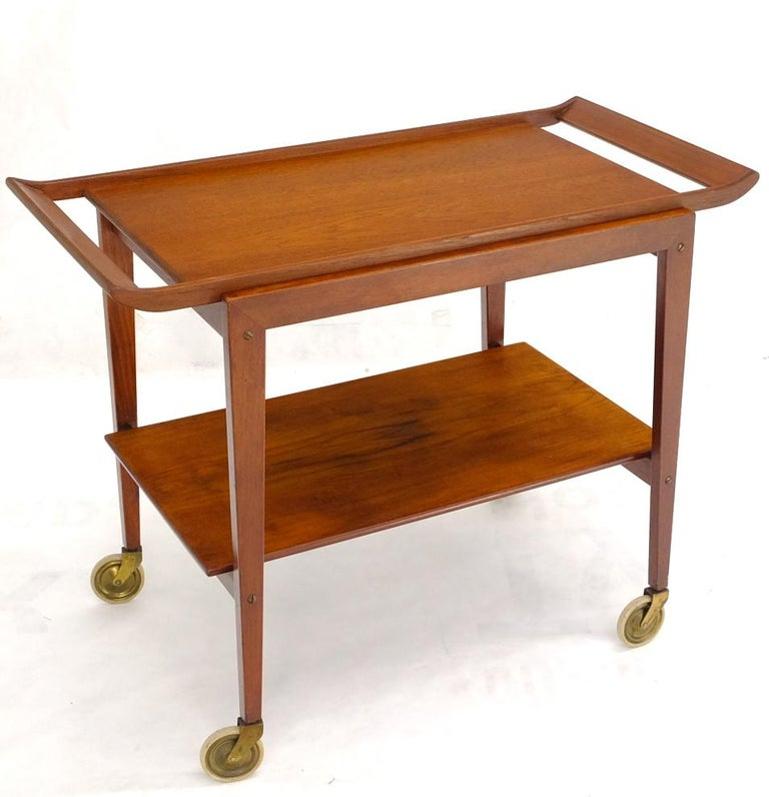 Danish Mid-Century Modern Teak Cart w/ Removable Tray on Wheels