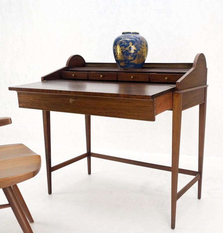 Petit Roll Top Mahogany Mechanical Desk Writing Table Tapered Legs Mid Century