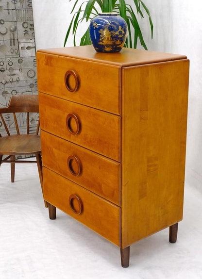 Russel Wright Solid Maple Art Deco Round Pulls 4 Deep Drawers High Chest Dresser