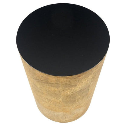 Mid Century Modern Faux Bamboo 30" Tall Round Cylinder Black Top Pedestal Stand