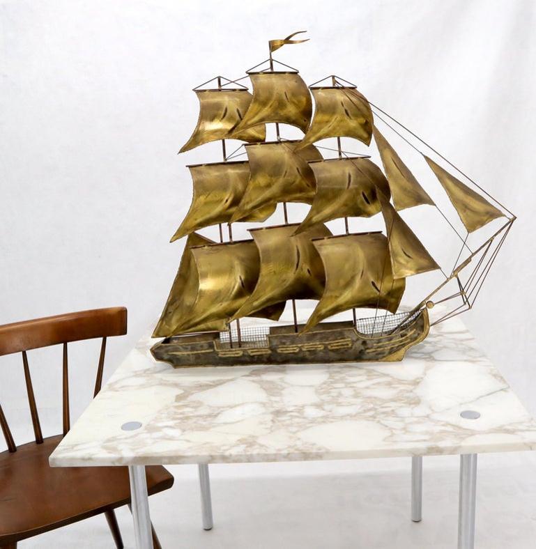 Brass or Bronze Sheet Metal Wall Art Sculpture of a Sail Boat