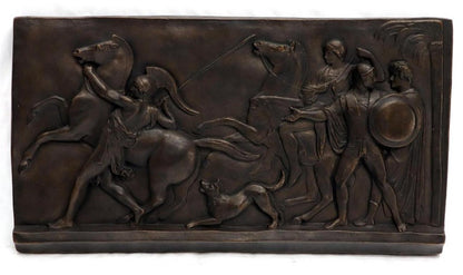 Large Roman or Greek Battle Scene Heavy Fiberglass Plaque Bronze Patina