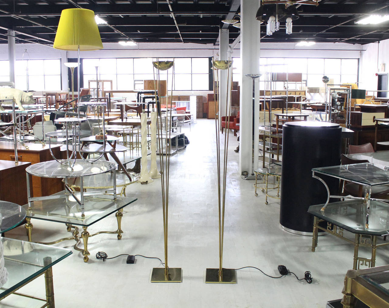 Pair of Brass Mid-Century Modern Halogen Floor Lamps