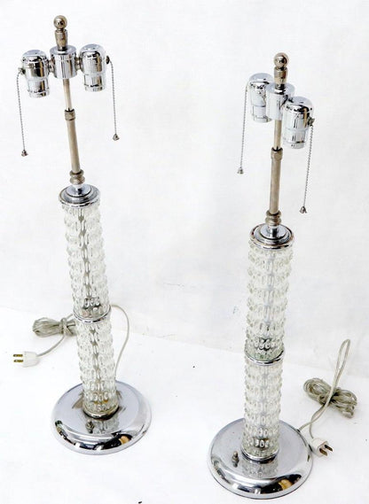 Large Crystal and Chrome Mid-Century Modern Table Lamps