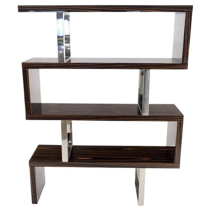 Post Modern Custom Design Zebra Wood & Chrome Etagere Bookcase Shelf Wall Unit