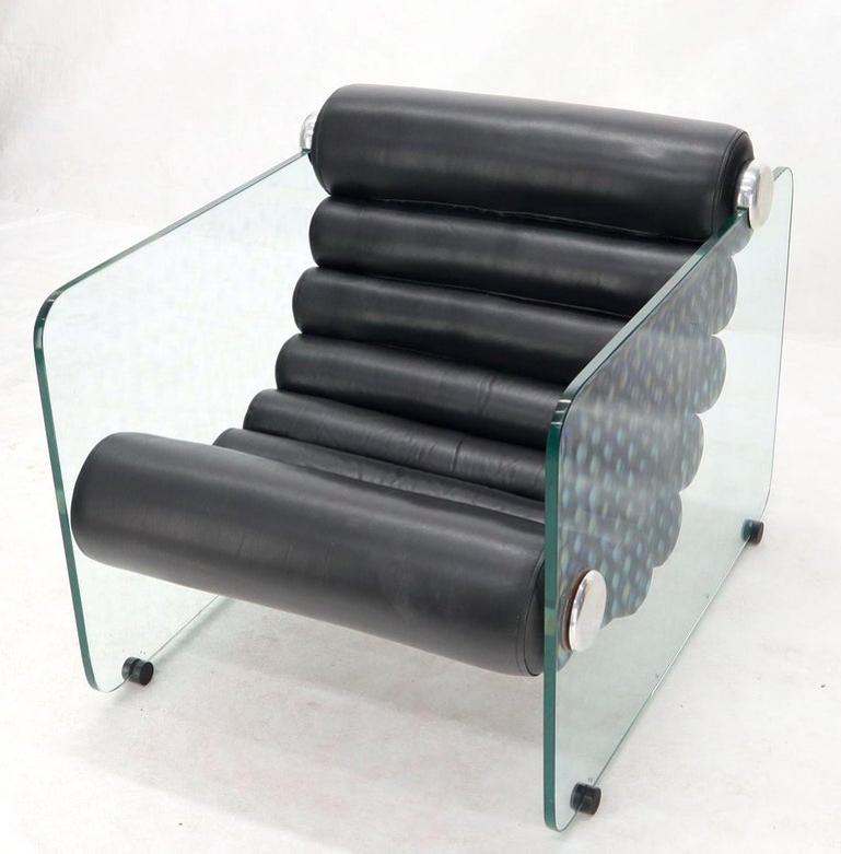 Fabio Lenci Hyaline Chair Lounge Glass Black Leather, 1974