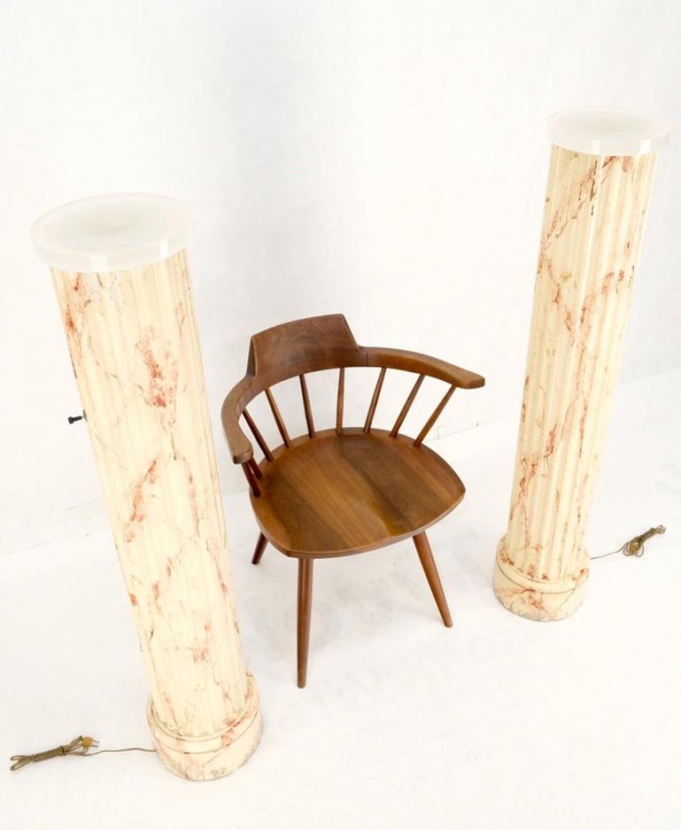 Pair of Mid-Century Modern Faux Decorated Columns Lighted Pedestals Floor Lamps