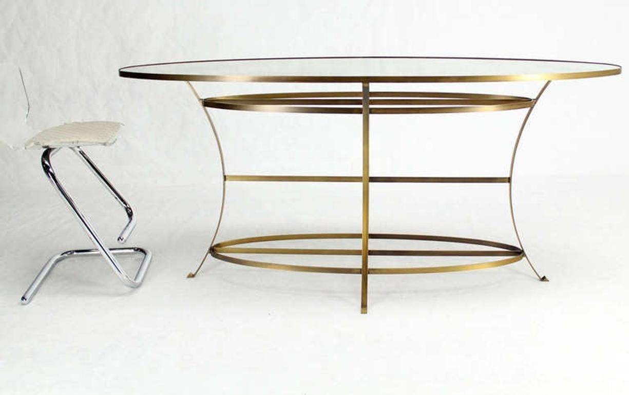 EstablishedLines Large Brass Oval Mirrored Top 39"h Bar Hight Table Display Center Console MINT!