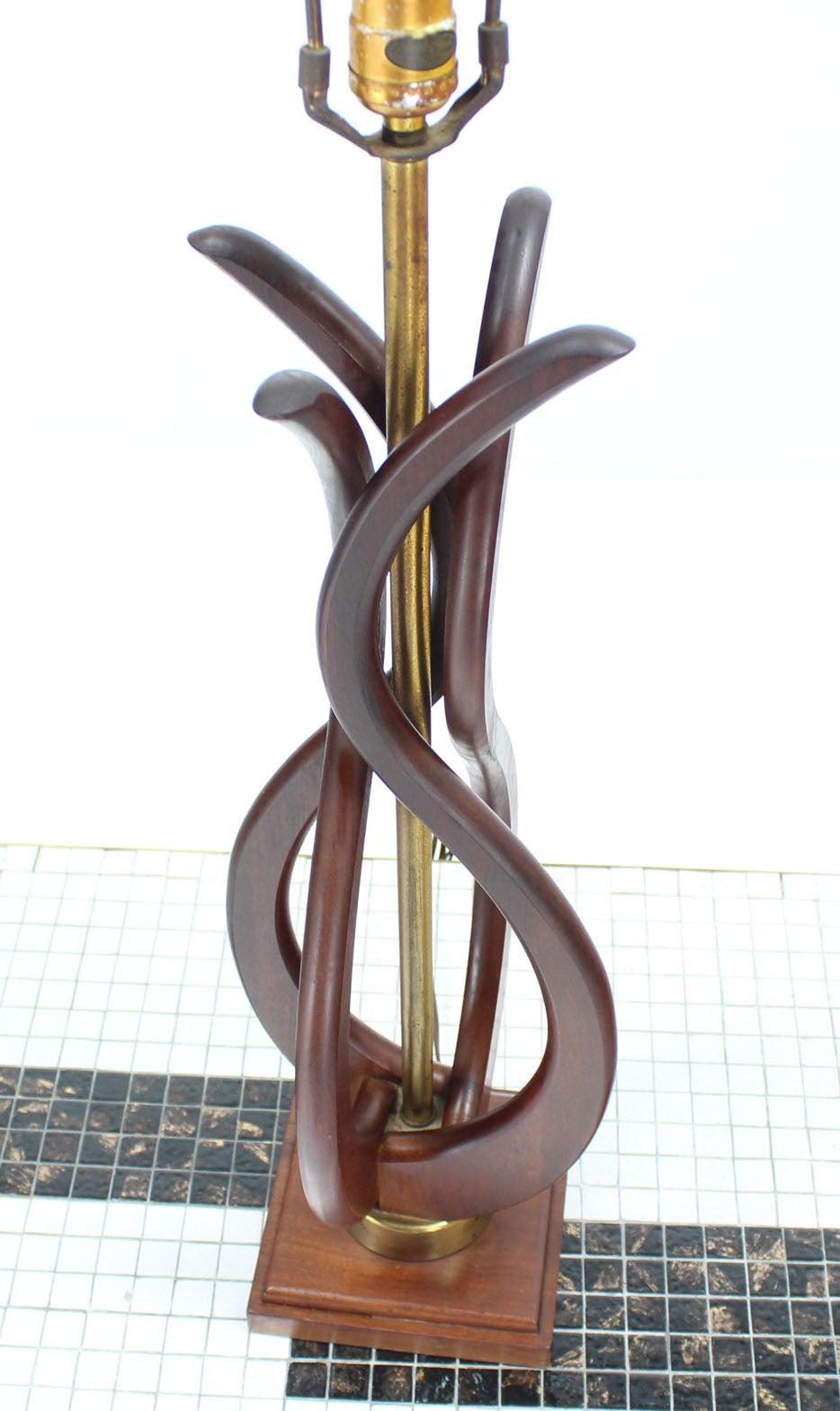 EstablishedLines Pair of Mid Century Modern Sculptural Flame Motive Oiled Walnut Table Lamps MINT