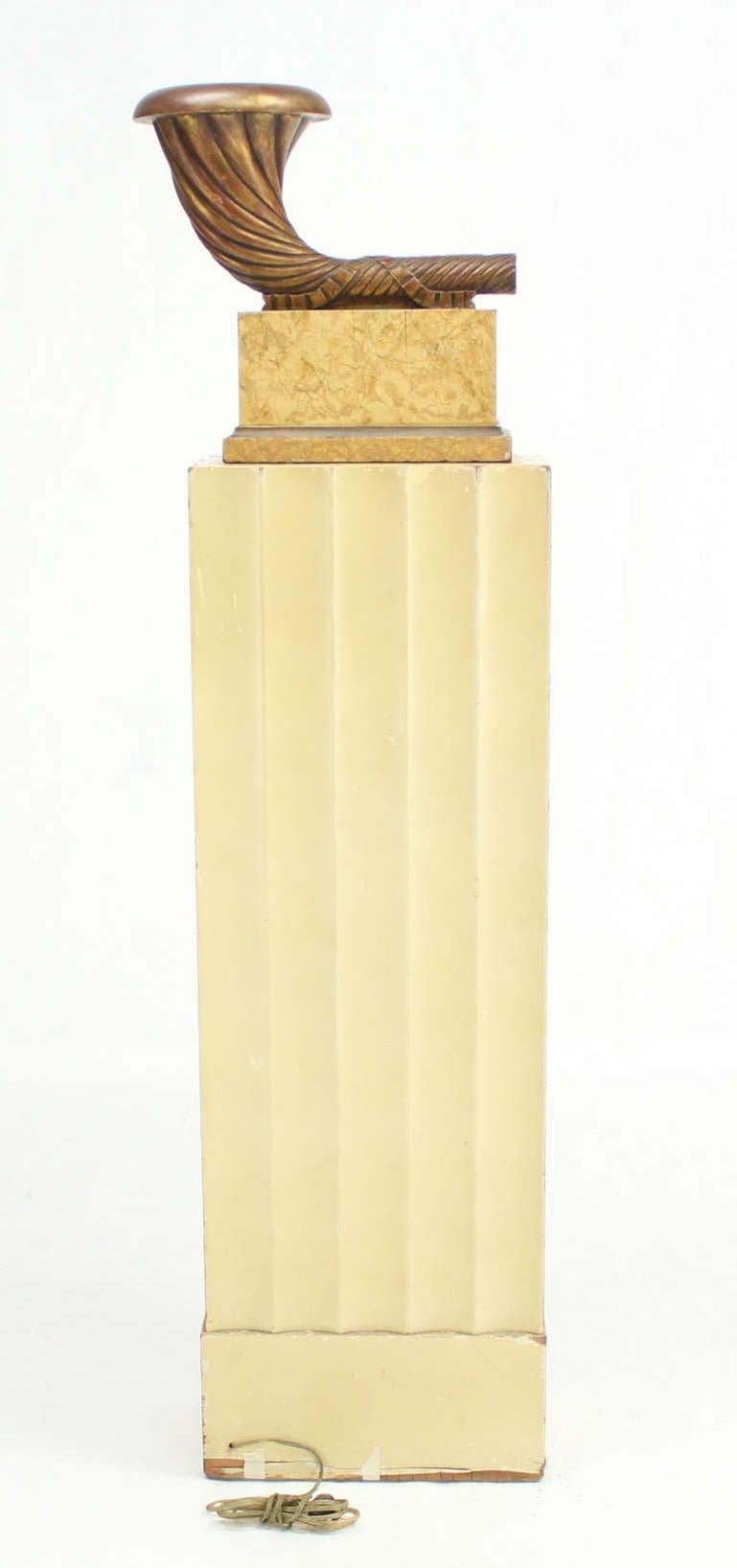 EstablishedLines Art Deco Carved Horn Shape on Scallop Woden Pedestal Floor Lamp Base