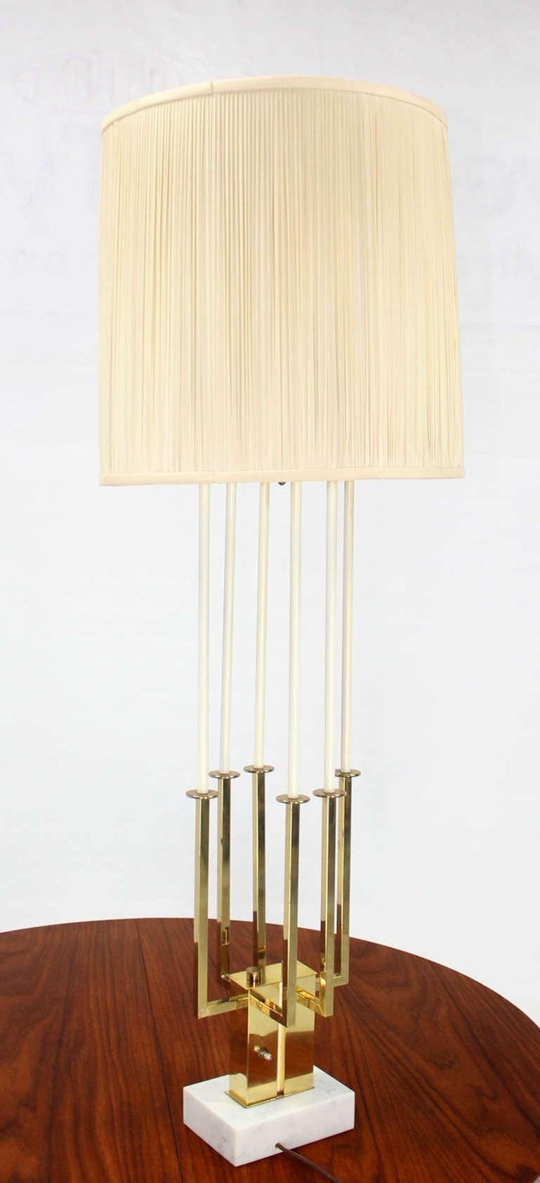 EstablishedLines Mid Century Modern Tall Brass Marble Base Table Lamp MINT!
