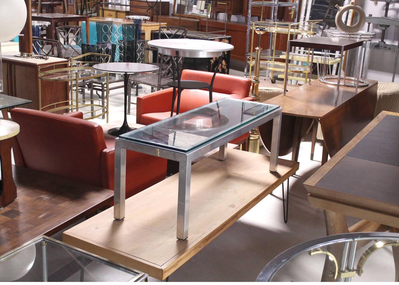 Square Aluminum Profile Metal Frame Glass Top Coffee Side Table Long Rectangle
