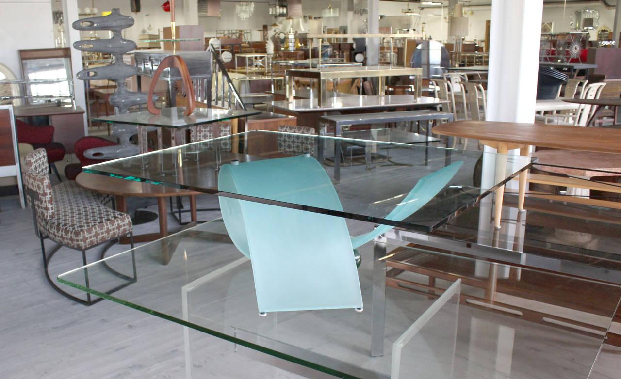 Italian Frosted Glass Ribbon Base Square Glass Top Rectangle Coffee Table MINT!