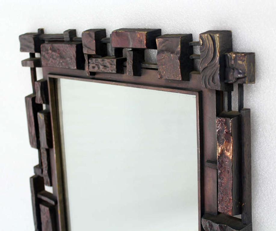 Rectangle Mid Century Modern Cityscape Brutalist Style Frame Wall Mirror MINT!