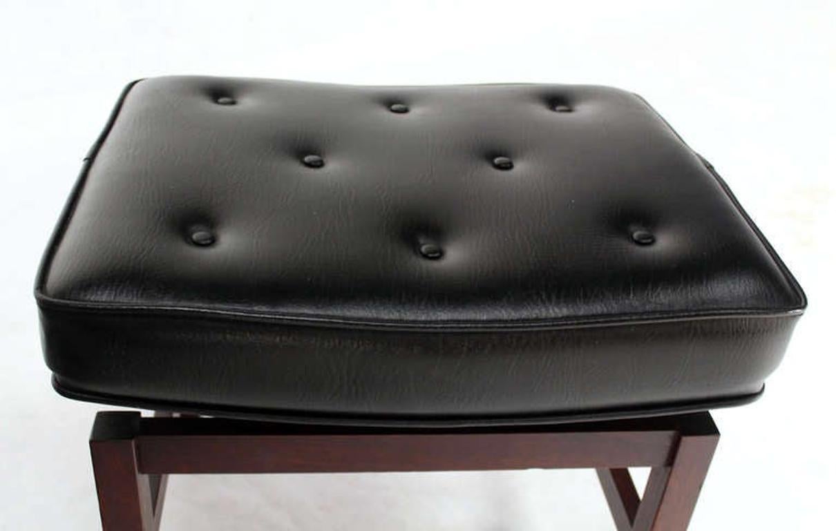 EstablishedLines Mid-Century Modern Black Vinyl Upholstered Oiled Walnut Bench by Risom