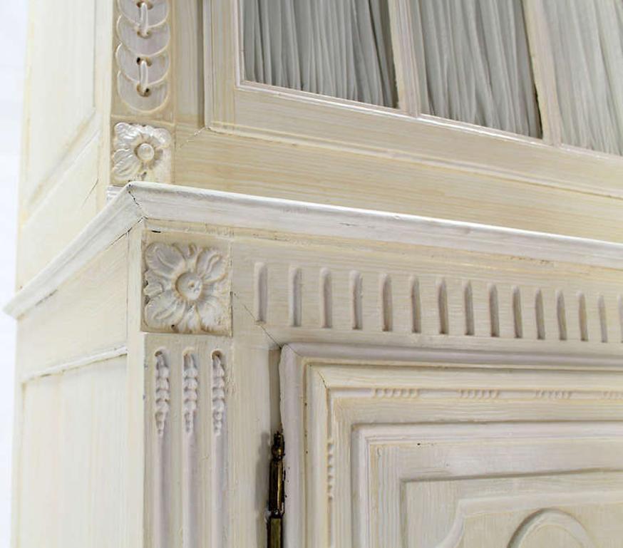 EstablishedLines Two Part Step Back Painted White Faux Finish Cupboard Green Blue Glass Vitrine