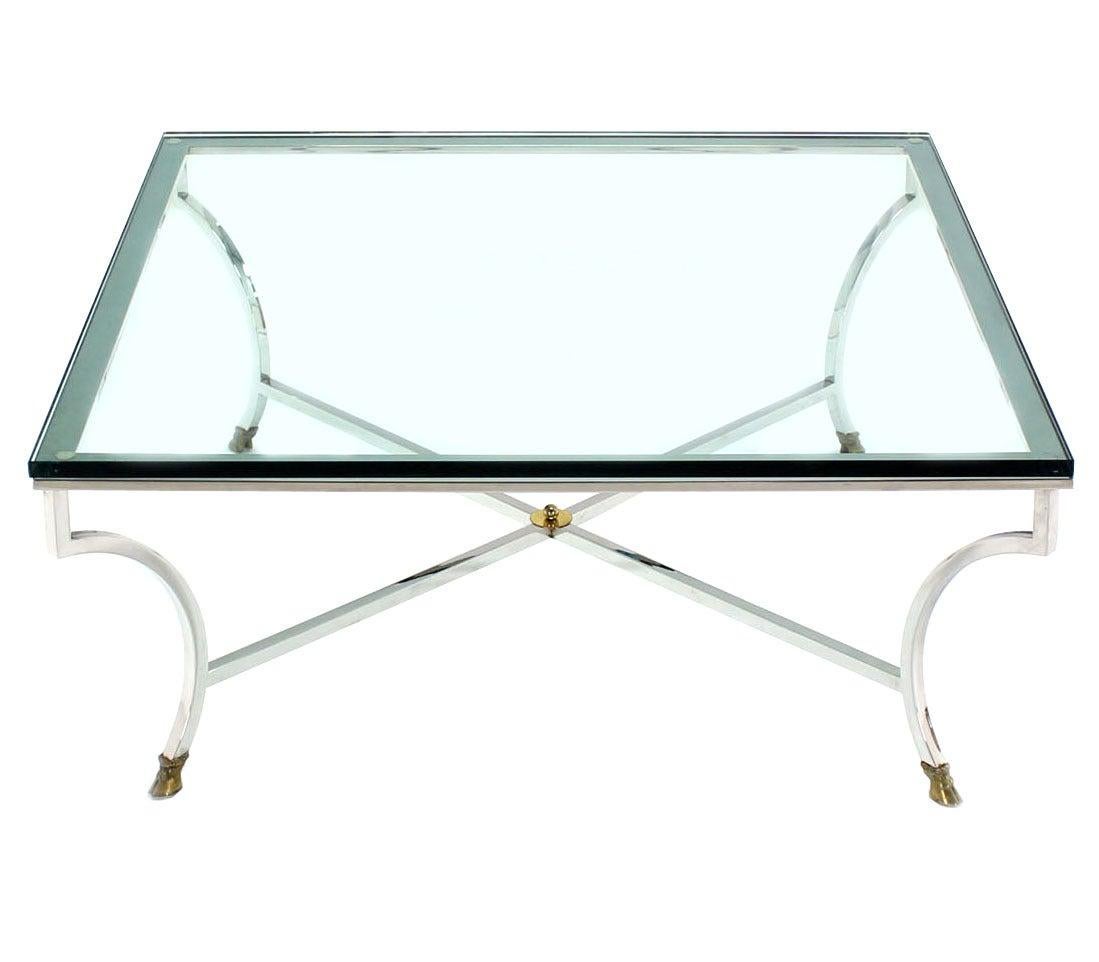 EstablishedLines Italian 3/4" Glass Top Square Coffee Table Chrome Brass Hoof Feet Base MINT!