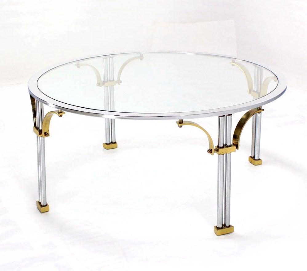 EstablishedLines Italian Mid Century Modern Chrome Brass Glass Top Round Coffee Table MINT!