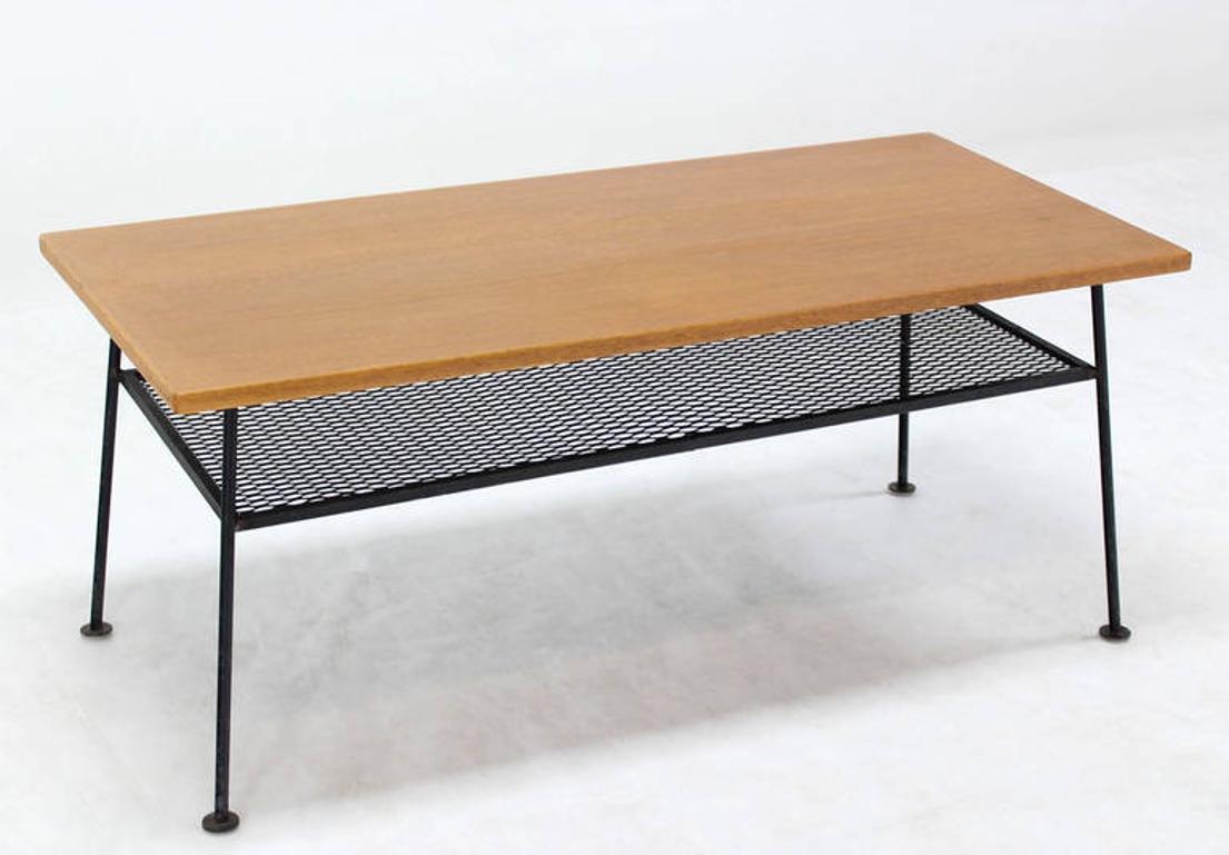 EstablishedLines Mid-Century Modern Rectangle Coffee Table by Freda Diamond Mesh Shelf Wire Legs