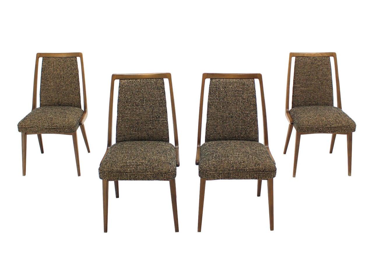 EstablishedLines Set of Four Mid-Century Modern Blond Wood Side Dining Chairs New Upholstery MINT
