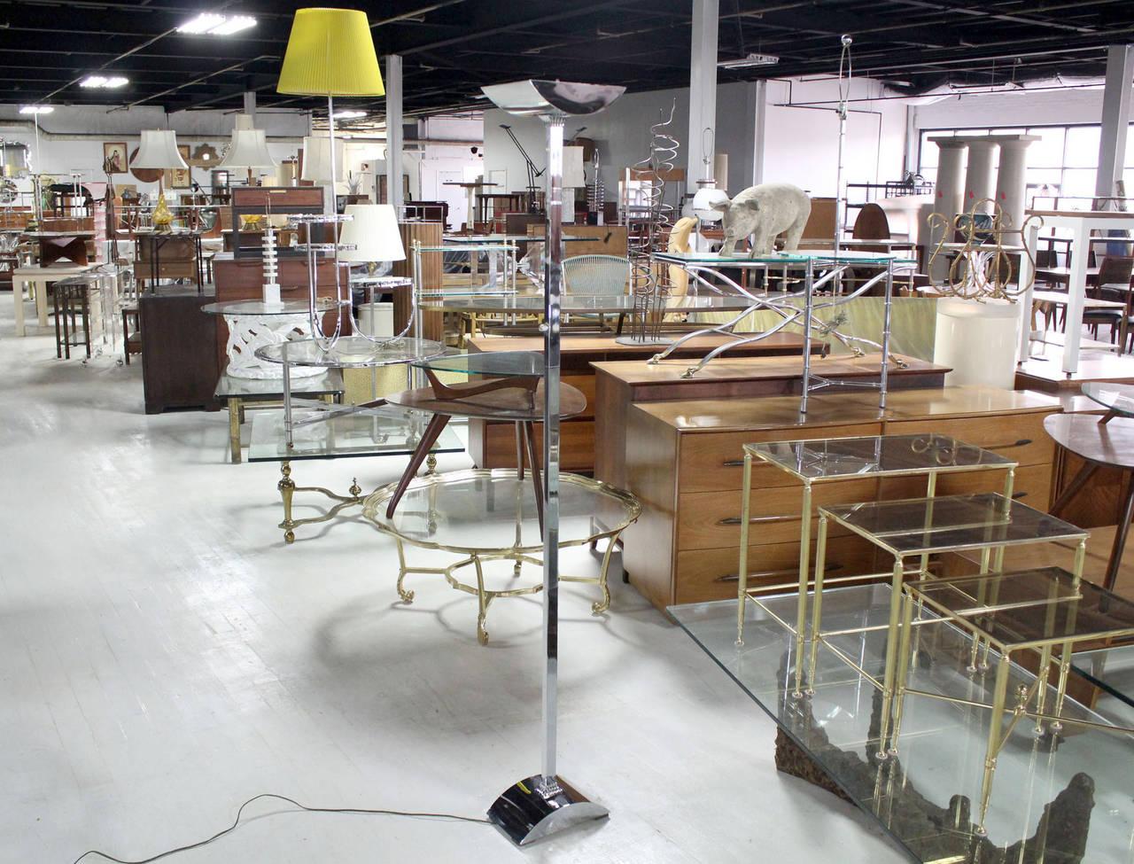 EstablishedLines Polished Chrome Mid Century Modern Floor Lamp Torchere Dimer Mint!