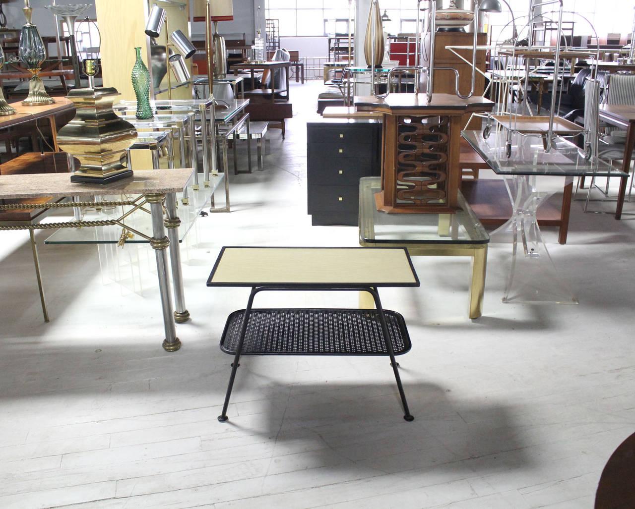 EstablishedLines Mid-Century Modern c1950s Bent Tube Two Tier Wicker Shelf Side End Table MINT
