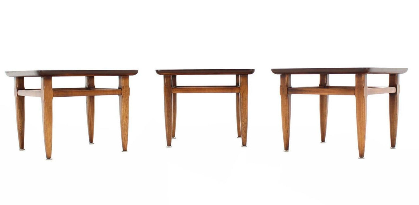 EstablishedLines Set 3 Three American Burl Walnut Square End Side Occasional Tables Stands MINT!