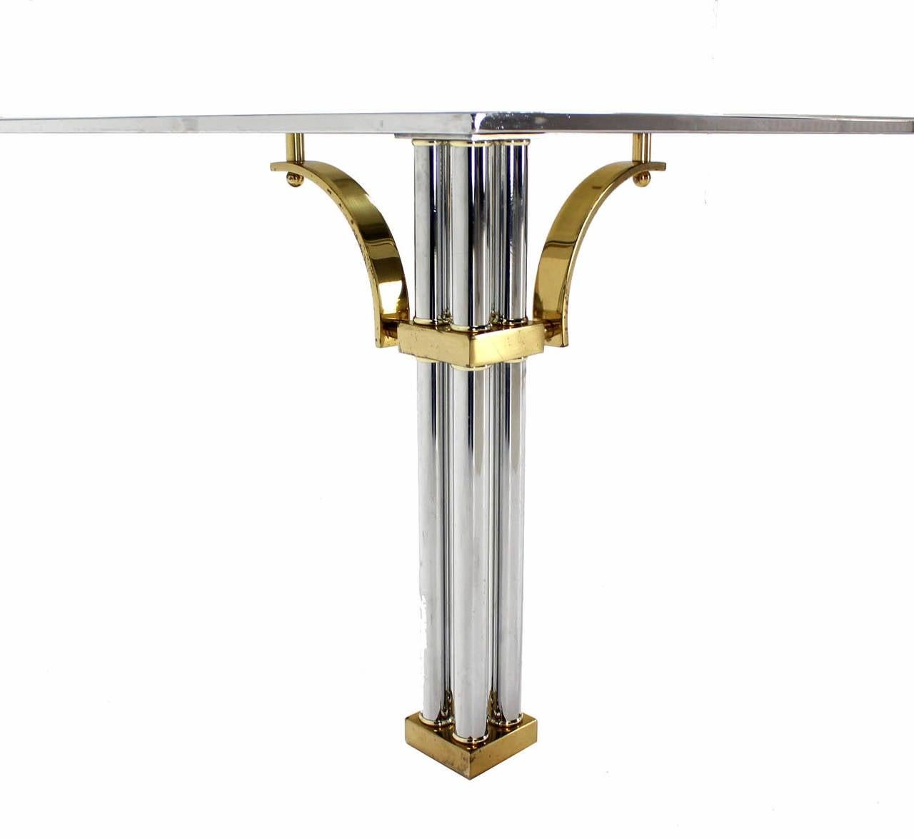 EstablishedLines Large Square Italian Mid Century Modern Brass Chrome Glass Top Coffee Table MINT