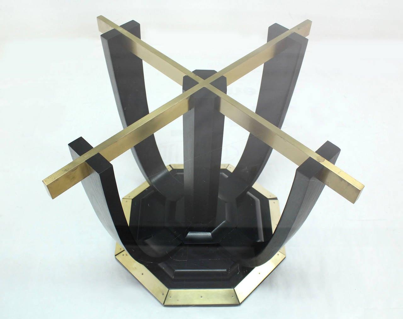 EstablishedLines Large Square Glass Top Black Lacquer Brass Base Dining Conference Table MINT