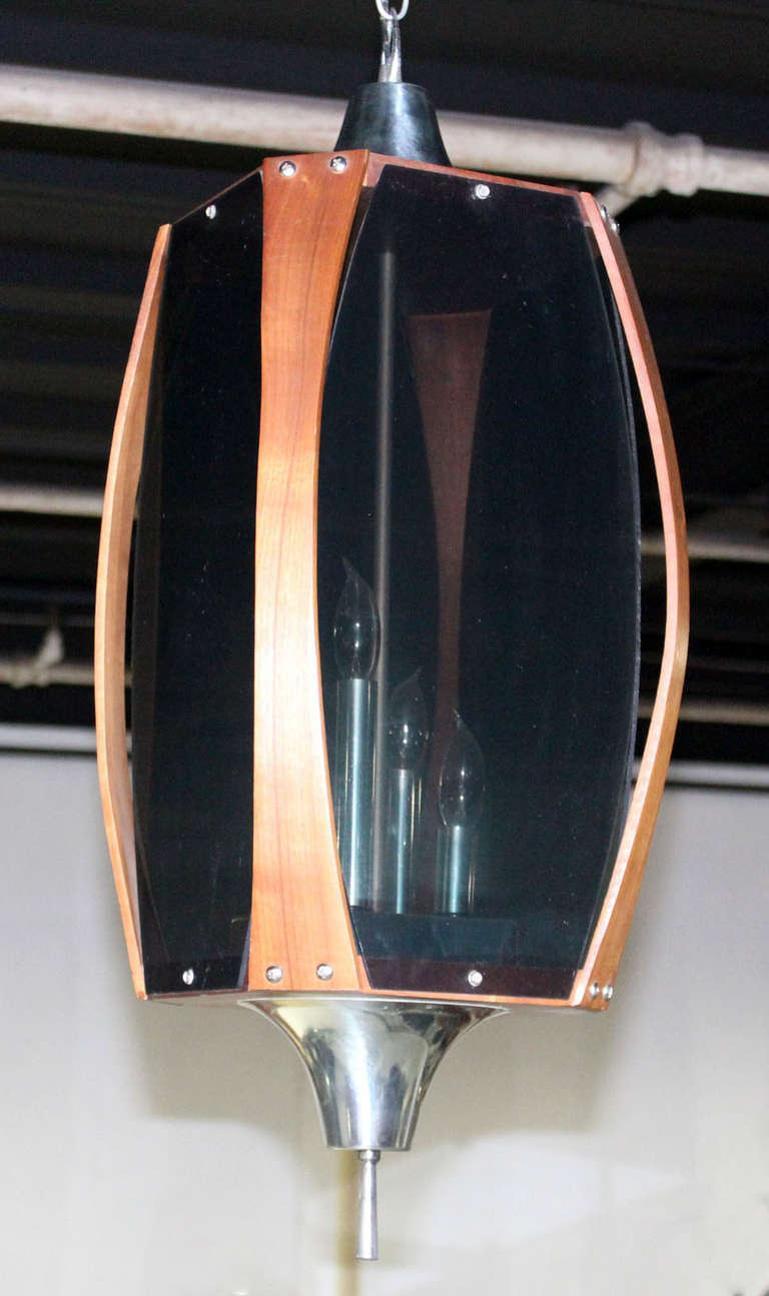 EstablishedLines Danish Mid-Century Modern Pendant Light Fixture with Teak Frame Shade MINT!